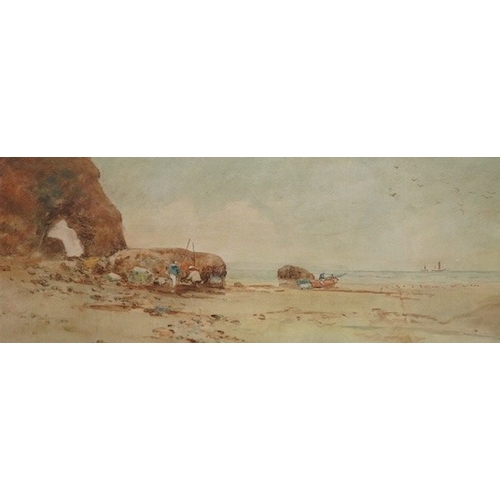 1718 - Oswald Garside (1879-1942), watercolour, Beach scene, signed, 19 x 48cm. Condition - fair