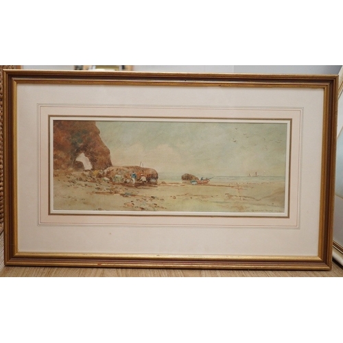 1718 - Oswald Garside (1879-1942), watercolour, Beach scene, signed, 19 x 48cm. Condition - fair