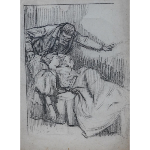 1722 - Circle of Walter Sickert RA, RBA (1860-1942), charcoal, Study of a reclining woman and gentleman in ... 