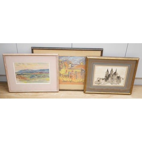 1723 - Jenny Spencer, watercolour, landscape, signed, together with two other works by Kathleen Browne and ... 