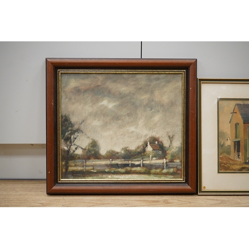 1732 - Wyndham Edwin George Giles, an oil on canvas, Stormy landscape, signed and dated 72, together with ... 