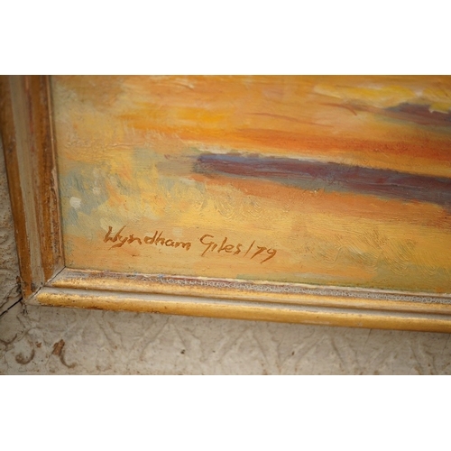 1742 - Wyndham Edwin George Giles, two oils, one on board, Moonlit and sunset landscapes, each signed and d... 