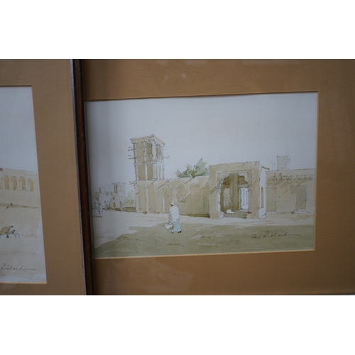 1743 - A. J. Richard, set of five watercolours, Beach scenes with moored boats, each signed, largest 23 x 3... 