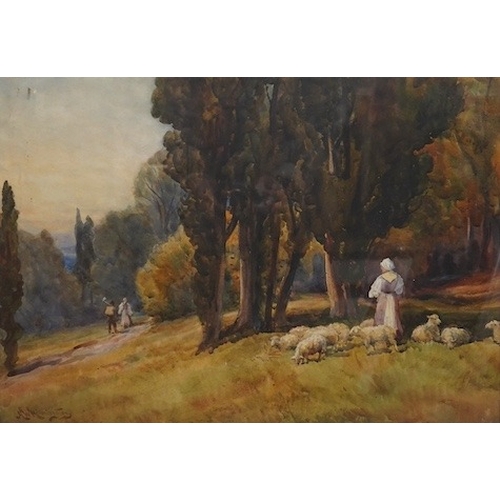 1746 - Alexander Wallace Rimington (1854-1918), watercolour, Shepherdess in a landscape, signed, 43 x 63cm,... 