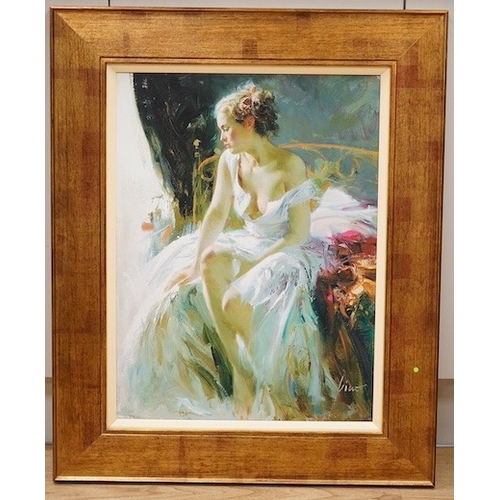 1747 - After Pino Daeni (Italian, 1939-2010), hand embellished giclee print on canvas, Morning Breeze, li... 