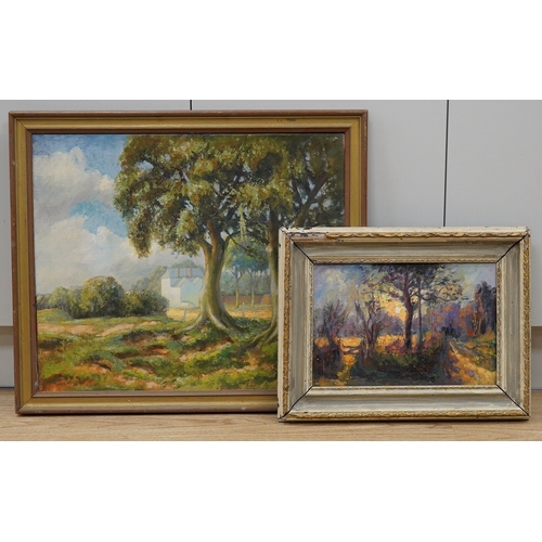 1752 - Wyndham Edwin George Giles, two oils, Landscapes, unsigned, largest 50 x 60cm. Condition - good... 