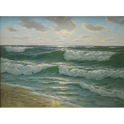 1755 - Gerhard Lukas-Larsen (German, 1911-1965), oil on canvas, Rollers in a seascape, signed, E. Stacy Mar... 