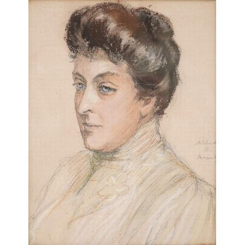 1756 - An early 20th century French School pastel, Head and shoulders portrait of a woman, indistinctly sig... 