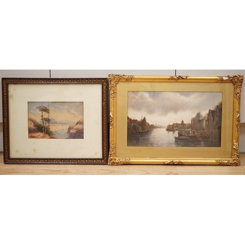 1757 - James Walter Gozzard (1888-1950), watercolour, Riverscape with barges, signed, ornately gilt framed,... 