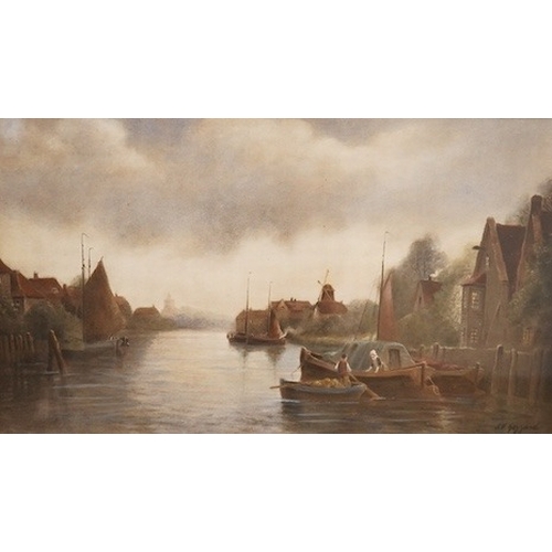 1757 - James Walter Gozzard (1888-1950), watercolour, Riverscape with barges, signed, ornately gilt framed,... 