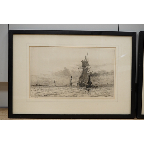 1760 - William Lionel Wyllie (1851-1931), two etchings, signed in pencil, comprising Shipping the tow rope ... 