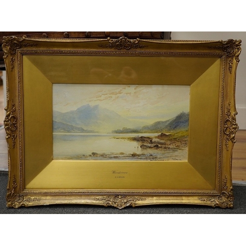 1777 - Emil Krause (1871-1945), watercolour, Windermere, 16 x 29cm. Condition - fair to good