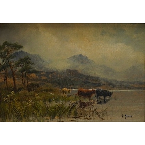 1781 - H. James, pair of oils on board, Highland scenes, 23 x 33cm. Condition - fair