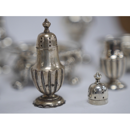 1834 - A set of three George IV silver circular salts, by Matthew Boulton Plate Co, diameter 86mm and four ... 