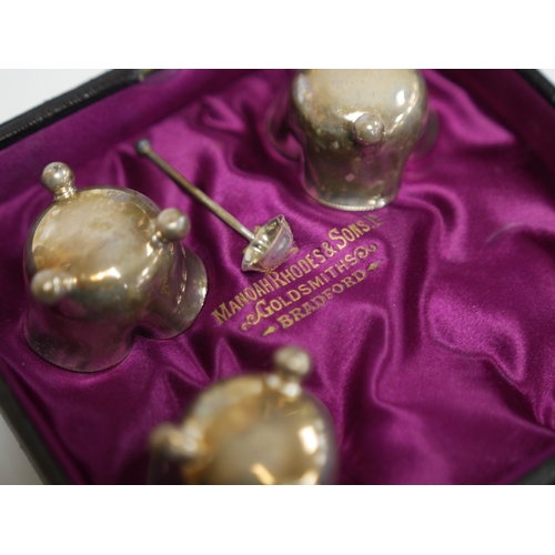 1843 - A cased set of four late Victorian silver salts and matching spoons, Horace Woodward & Co, London, 1... 