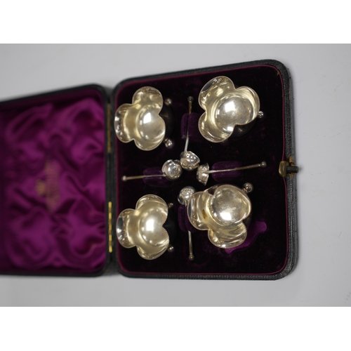 1843 - A cased set of four late Victorian silver salts and matching spoons, Horace Woodward & Co, London, 1... 