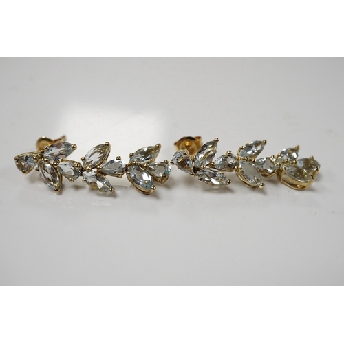 1916 - A pair of 9ct and blue stone cluster set drop earrings, 29mm diamond set ring together with a yellow... 