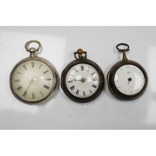 1928 - An early Victorian silver pair cased key wind verge pocket watch by Tho. Cogger, Hastings, outer cas... 