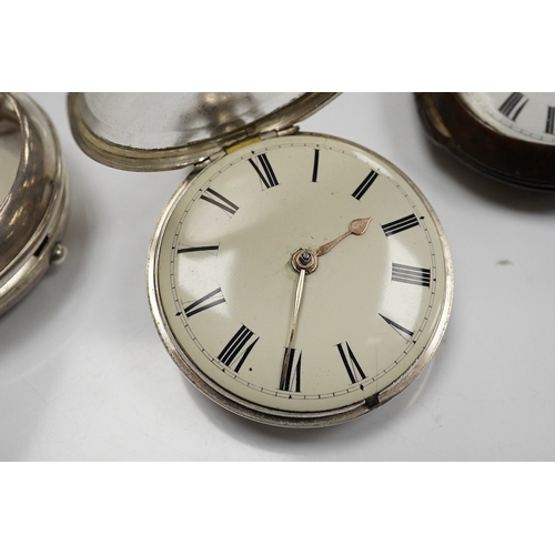 1928 - An early Victorian silver pair cased key wind verge pocket watch by Tho. Cogger, Hastings, outer cas... 