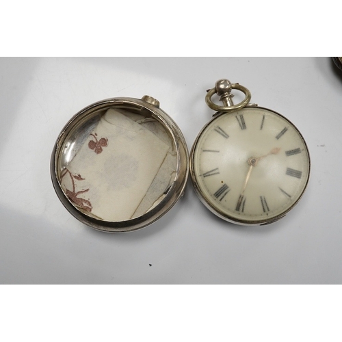 1928 - An early Victorian silver pair cased key wind verge pocket watch by Tho. Cogger, Hastings, outer cas... 