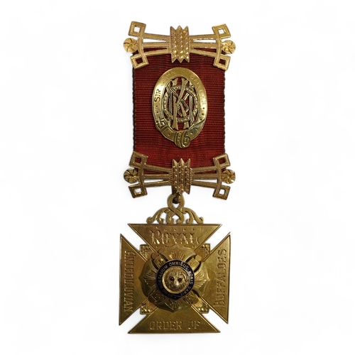 1932 - A 9ct gold Masonic 'Royal Order of Antedeluvian Buffaloes' medal, circa 1949, designed as a Maltese ... 