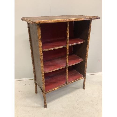 10 - A late Victorian bamboo side cabinet, width 74cm, depth 37cm, height 99cm. Condition - poor to fair... 