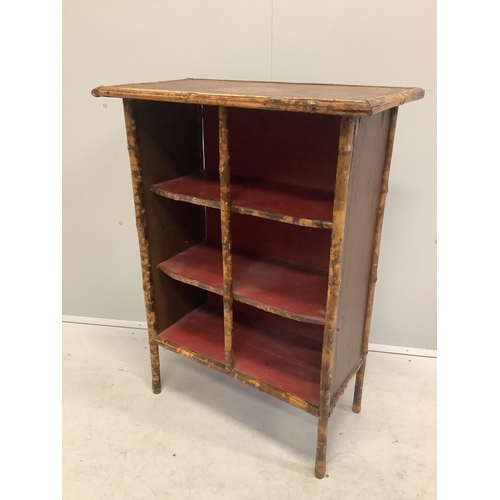 10 - A late Victorian bamboo side cabinet, width 74cm, depth 37cm, height 99cm. Condition - poor to fair... 