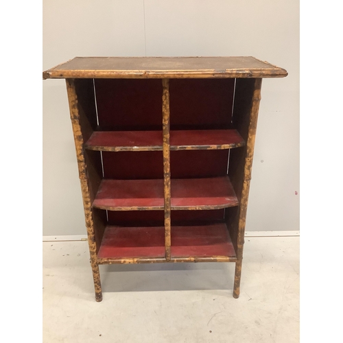 10 - A late Victorian bamboo side cabinet, width 74cm, depth 37cm, height 99cm. Condition - poor to fair... 