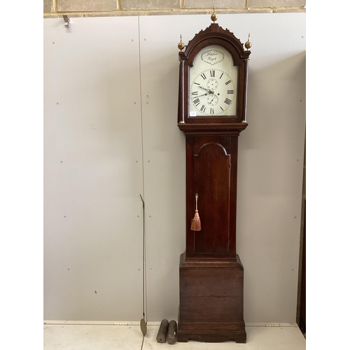 101 - A George III mahogany eight day longcase clock, the arched silvered dial inscribed Tempus Fugit, hei... 