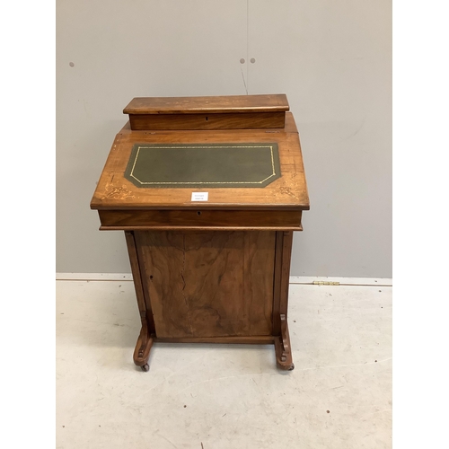 2 - A late Victorian inlaid walnut Davenport, width 53cm, depth 49cm, height 82cm. Condition - poor to f... 