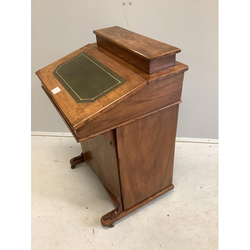 2 - A late Victorian inlaid walnut Davenport, width 53cm, depth 49cm, height 82cm. Condition - poor to f... 