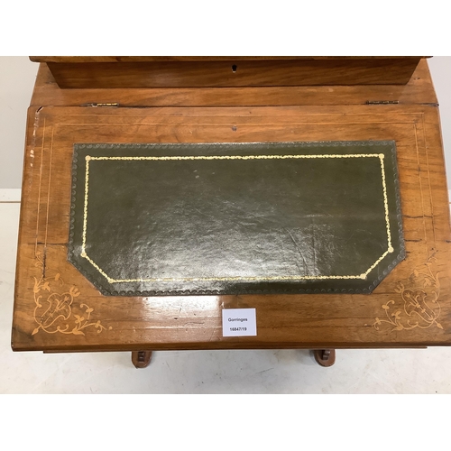 2 - A late Victorian inlaid walnut Davenport, width 53cm, depth 49cm, height 82cm. Condition - poor to f... 