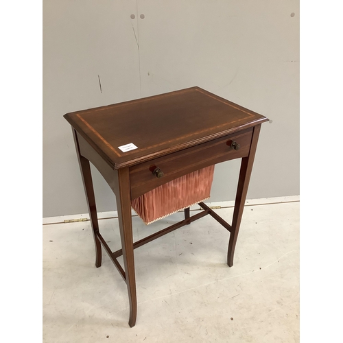 21 - An Edwardian satinwood banded mahogany work table, width 51cm, depth 35cm, height 68cm. Condition - ... 