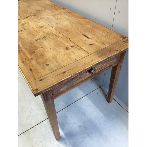 24 - A 19h century French rectangular pine and fruitwood two drawer kitchen table, width 172cm, depth 78c... 