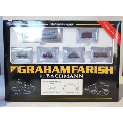 252 - Four boxed Graham Farish N gauge railway train sets; a Diesel Freight set, comprising a Class 25 die... 