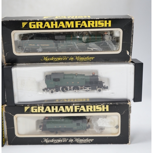 253 - Six boxed Graham Farish N gauge locomotives; a GWR Castle Class, a GWR Prairie Tank, a GWR Pannier T... 