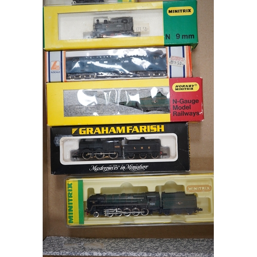 254 - Nineteen boxed N gauge railway items by Graham Farish, Minitrix, etc., including five locomotives; a... 