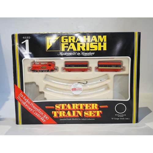 255 - Four boxed Graham Farish N gauge railway train sets; a Royal Mail set, comprising a Class 47 diesel ... 