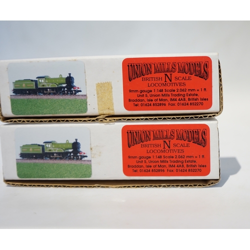 257 - Two boxed Union Mills N gauge railway NER Class R tender locomotives; both 725. Condition - good.... 