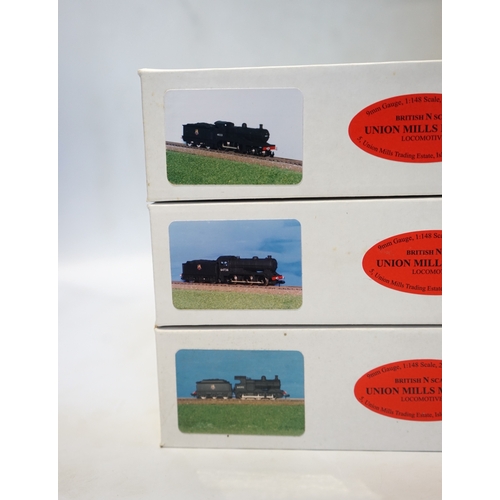 263 - Three boxed Union Mills Models N gauge railway BR locomotives; a Class J39, 64736, a Class J11, 6439... 