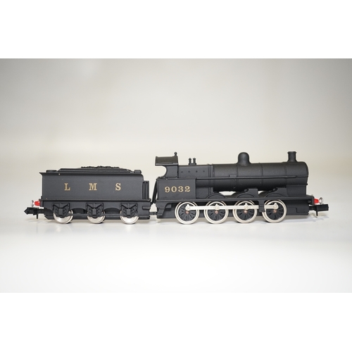 264 - Three boxed Union Mills N gauge railway LMS tender locomotives; a Class G2, 9032, a Class 3F, 3777, ... 