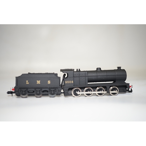 264 - Three boxed Union Mills N gauge railway LMS tender locomotives; a Class G2, 9032, a Class 3F, 3777, ... 