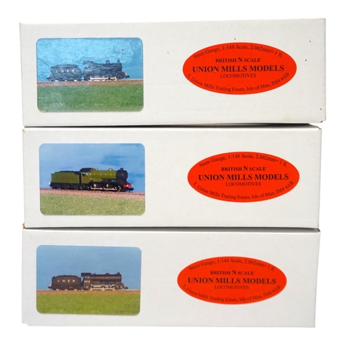 265 - Three boxed Union Mills Models N gauge railway LNER locomotives; a Class J11, 4354, a Class J39, 294... 