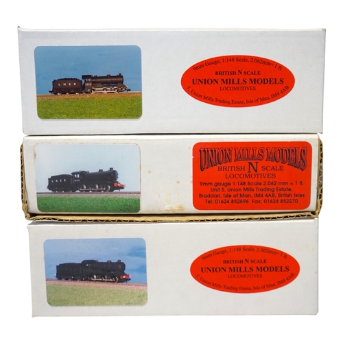 266 - Three boxed Union Mills Models N gauge railway LNER locomotives; a Class J38, 5919, a Class J39, 180... 