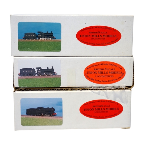 267 - Three boxed Union Mills Models N gauge railway LNER locomotives; a Class J39, 4857, a Class J11, 531... 