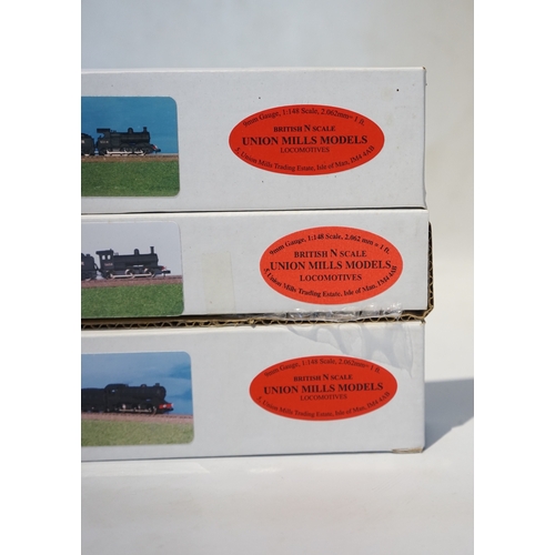 267 - Three boxed Union Mills Models N gauge railway LNER locomotives; a Class J39, 4857, a Class J11, 531... 