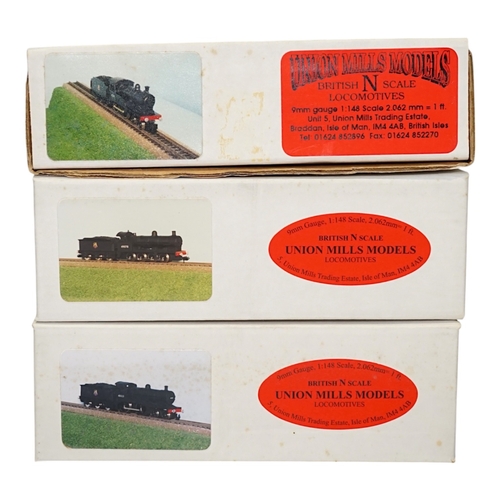 269 - Three boxed Union Mills Models N gauge railway BR locomotives; a Class G2, 49078, a Class D20, 62395... 