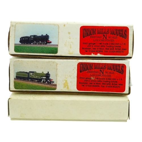 271 - Three boxed Union Mills Models N gauge railway LNER locomotives; a Class D20, 2106, a Class D20, 210... 