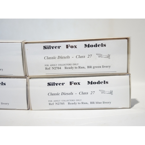 274 - Four boxed Silver Fox Models N gauge BR Bo-Bo diesel locomotives - two Class 24 locos; one in dark g... 