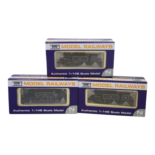 276 - Three boxed Dapol N gauge railway BR tank locomotives; an Ivatt 2-6-2T, 41258 (ND-061B), a Class M7,... 